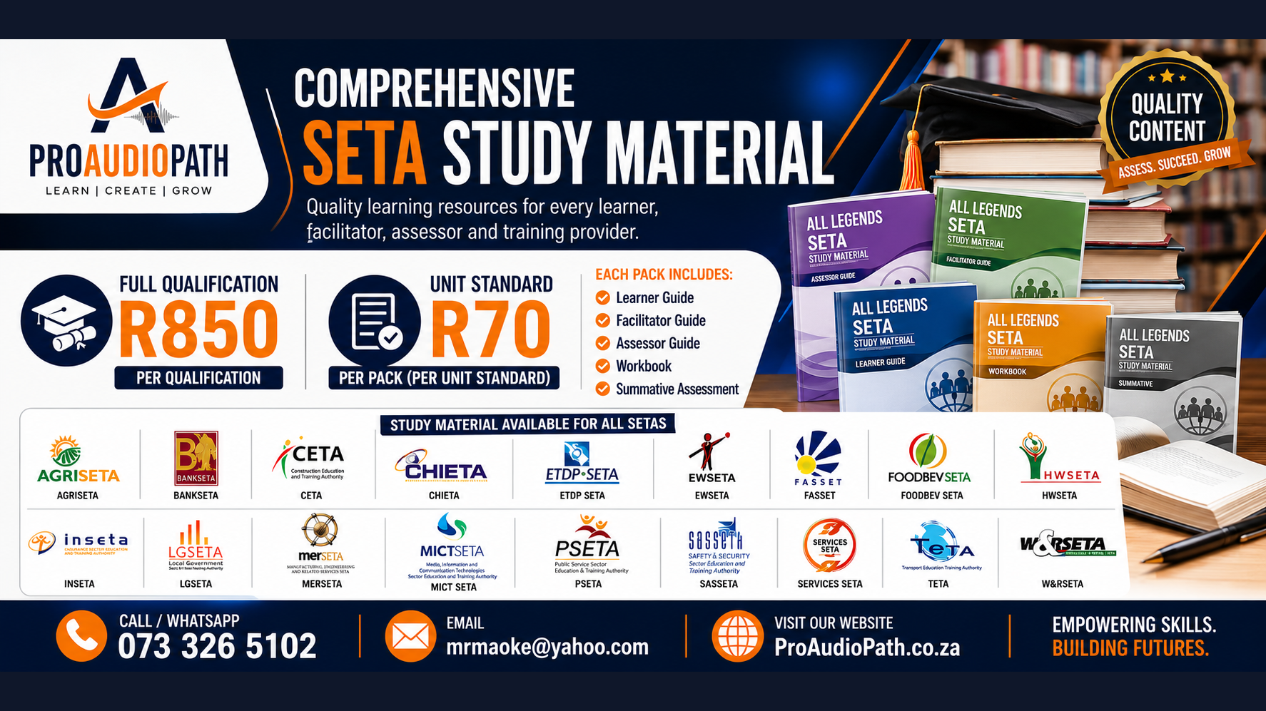 Comprehensive SETA Study Material — packs for learners, facilitators, assessors and training providers